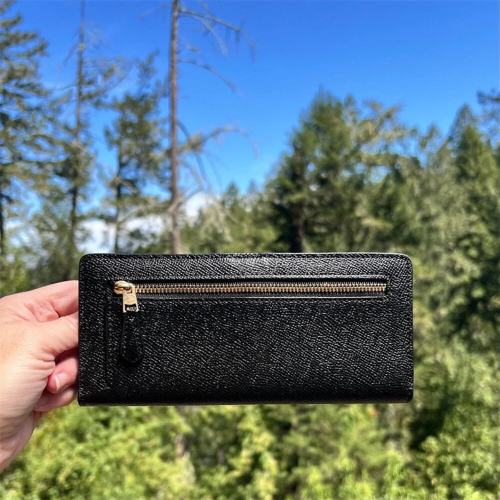 COACH Slim Bifold Wallet BLACK Crossgrain Leather with Gold Hardware AUTHENTIC